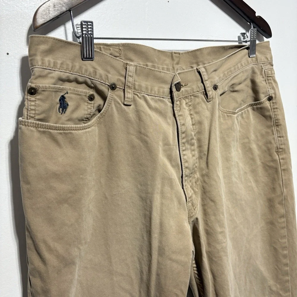 POLO Ralph Lauren Jeans Mens 36 X 34 Khaki Tan Straight Leg Cotton 5 Pocket